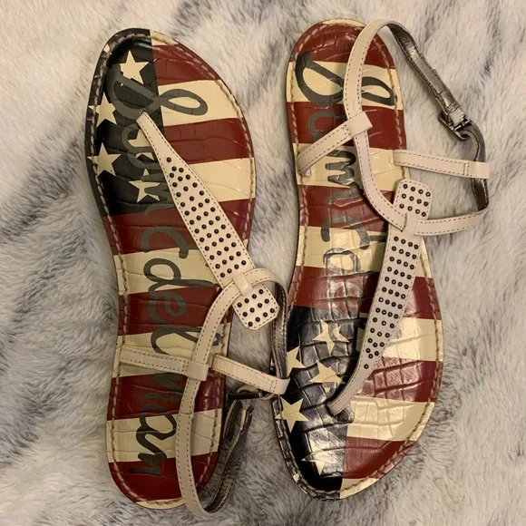 Sam Edelman White Studded American Flag Sandals - Picture 1 of 6